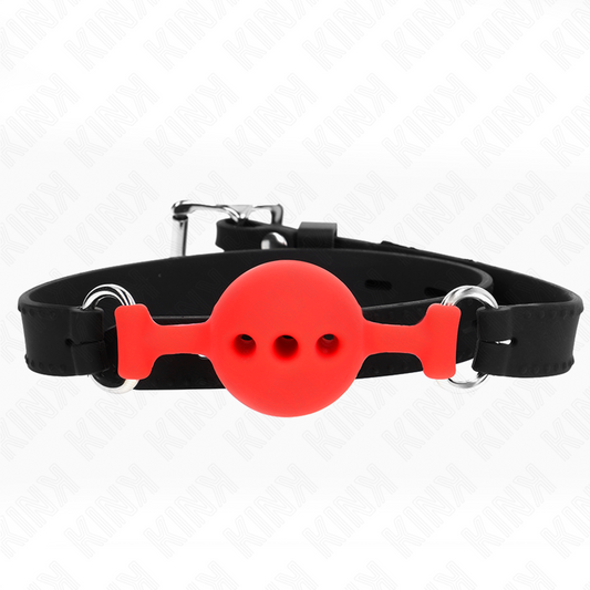 KINK - FULL SILICONE GAG 55 x 2 CM WITH 4 CM BALL SIZE S RED ADJUSTABLE 35-51 CM