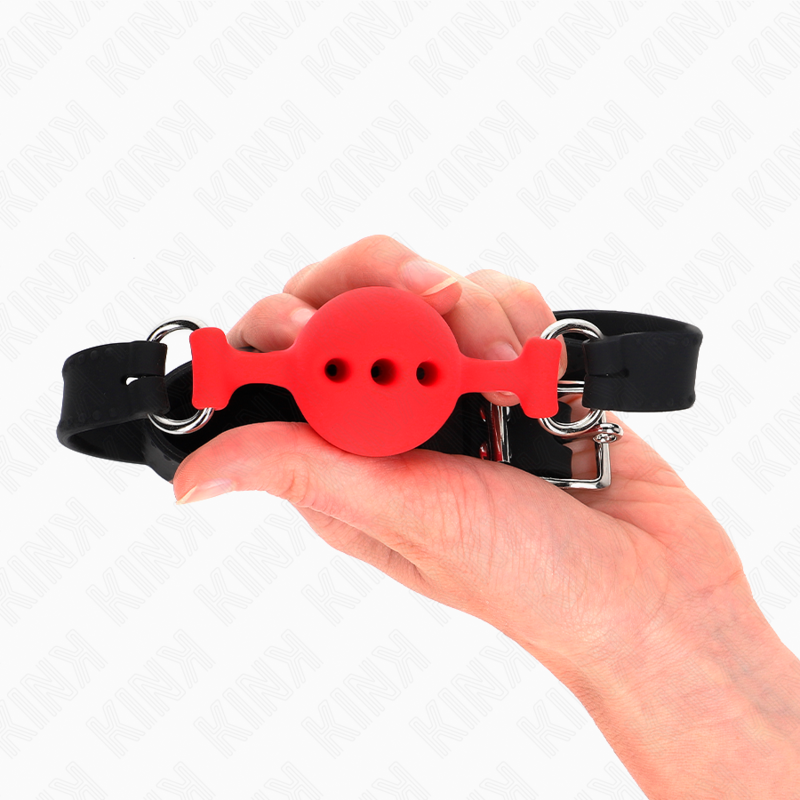 KINK - FULL SILICONE GAG 55 x 2 CM WITH 4 CM BALL SIZE S RED ADJUSTABLE 35-51 CM