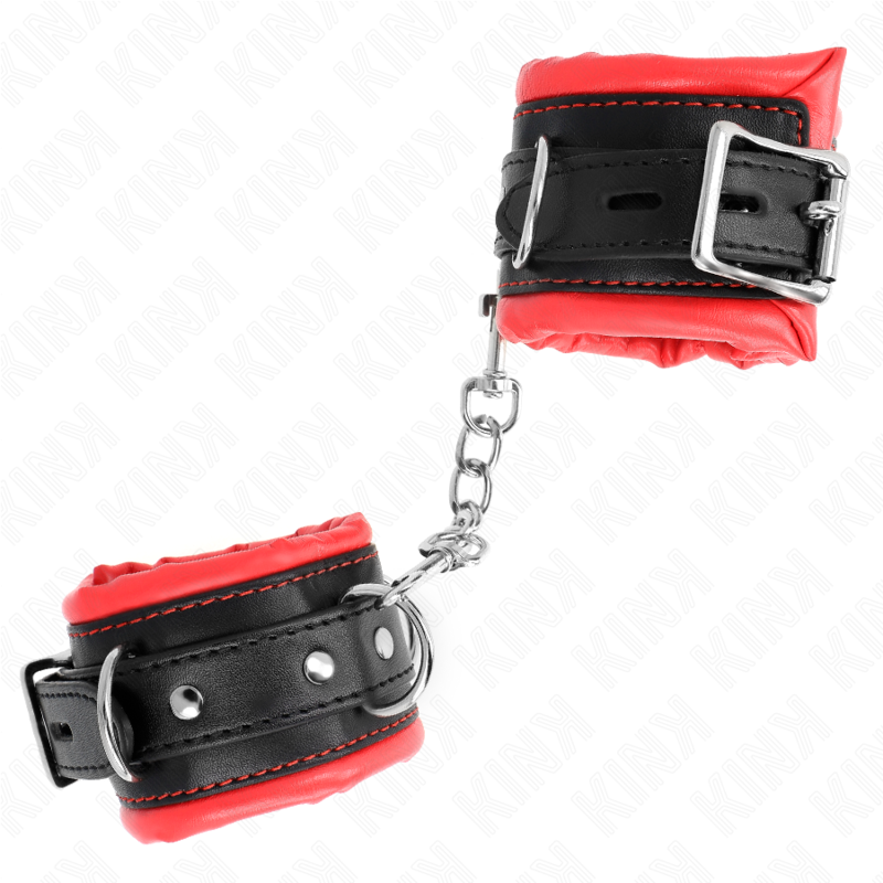 KINK - HEAVY WRIST RESTRAINTS WITH RED FUR LINED ADJUSTABLE 20-30 CM X 6 CM