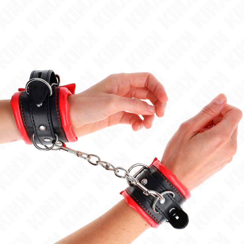 KINK - HEAVY WRIST RESTRAINTS WITH RED FUR LINED ADJUSTABLE 20-30 CM X 6 CM