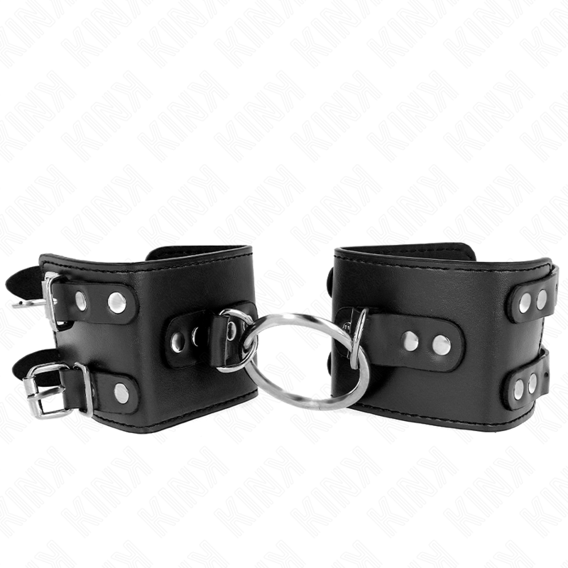 KINK - FIXED WRIST RESTRAINTS WITH RING AND STUDS ADJUSTABLE BLACK 17-22 CM X 6.5 CM