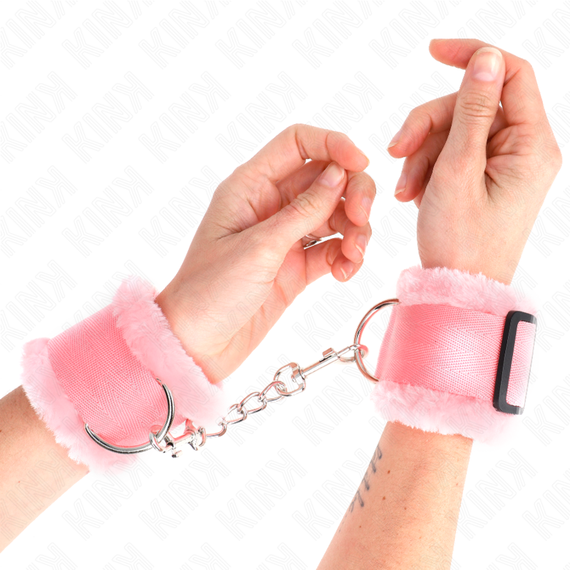 KINK - FURRY LINED WRIST RESTRAINTS PINK ADJUSTABLE 17-31 CM X 7 CM