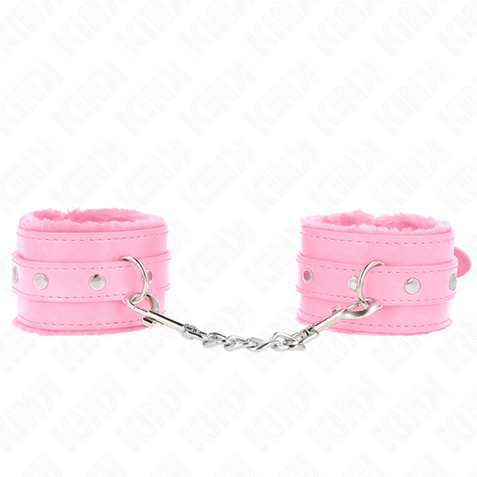 KINK - PREMIUM FUR LINED WRIST RESTRAINTS PINK WITH PINK BELT ADJUSTABLE 17-29 CM X 6 CM