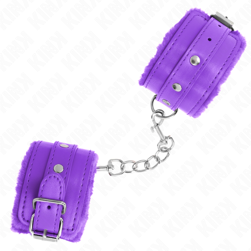 KINK - PREMIUM FUR LINED WRIST RESTRAINTS PURPLE WITH PURPLE BELT ADJUSTABLE 17-29 CM X 6 CM