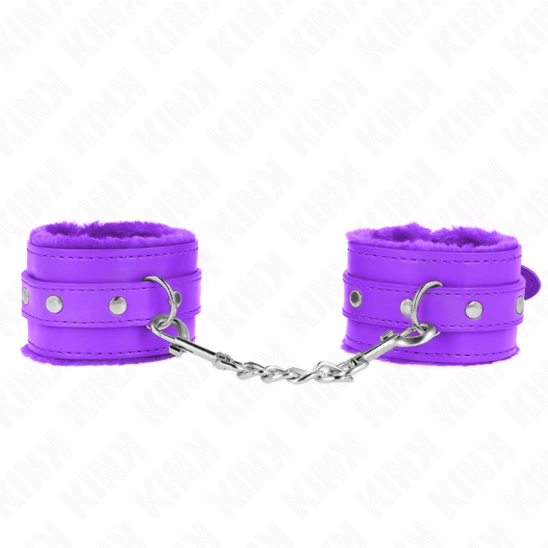 KINK - PREMIUM FUR LINED WRIST RESTRAINTS PURPLE WITH PURPLE BELT ADJUSTABLE 17-29 CM X 6 CM