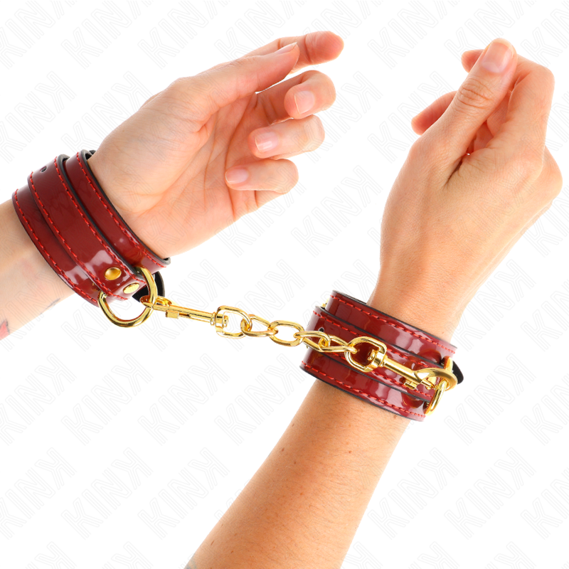 KINK - JOANNA ANGEL WRIST CUFFS RED ADJUSTABLE WITH GOLD CHAIN 16.5-26 CM X 4 CM