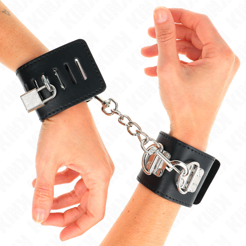 KINK - MULTIPOSITION WRIST RESTRAINTS WITH PADLOCK CLOSURE BLACK ADJUSTABLE 16-23 CM X 5.5 CM