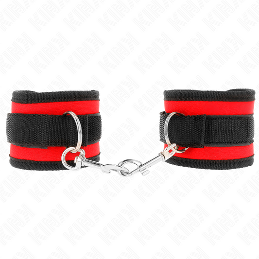 KINK - NYLON BIND HOOK&LOOP WRIST RESTRAINTS RED-BLACK MODEL 2 ADJUSTABLE 18-35 CM X 6 CM