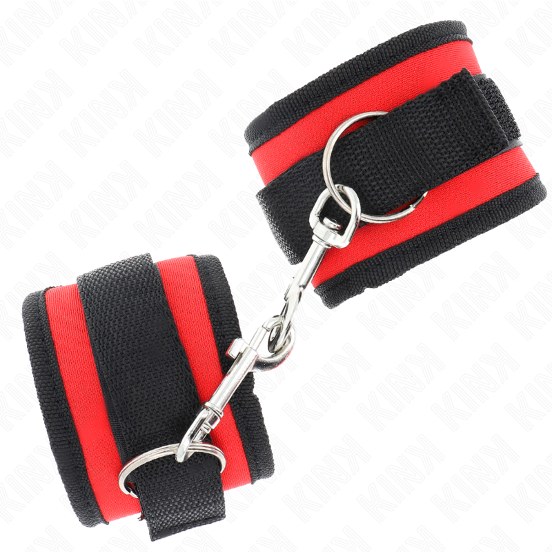 KINK - NYLON BIND HOOK&LOOP WRIST RESTRAINTS RED-BLACK MODEL 2 ADJUSTABLE 18-35 CM X 6 CM