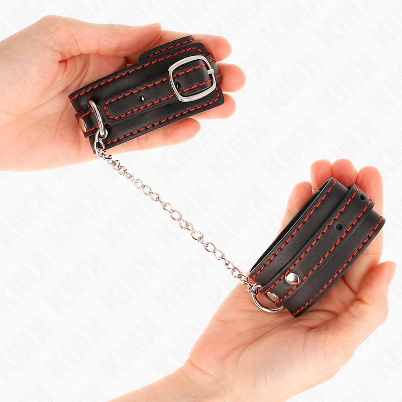 KINK - SMALL WRIST RESTRAINTS BLACK WITH RED LINING ADJUSTABLE 14-24 CM X 3.5 CM