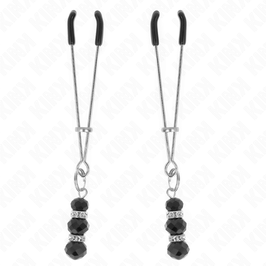 KINK - GOLD THIN NIPPLE CLAMPS WITH 3 BLACK GLASS BEADS 7 CM