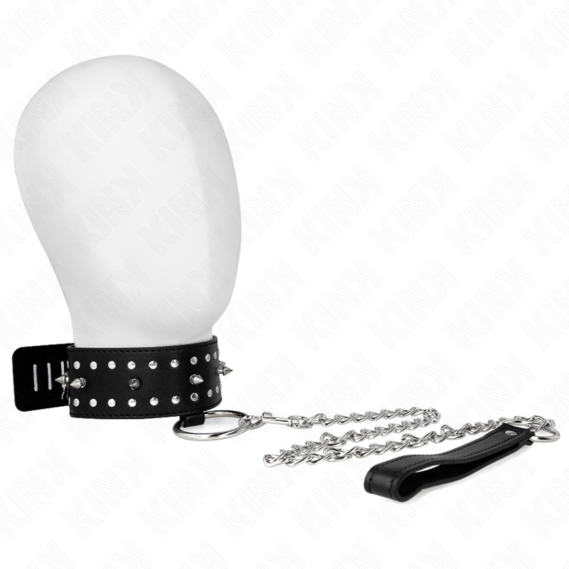 KINK - NECKLACE WITH LEASH 65 CM WITH SILVER STUDS MODEL 1 ADJUSTABLE 36-43 CM X 5 CM