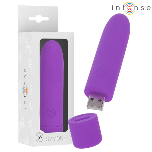 INTENSE - SYMONE USB RECHARGEABLE VIBRATING BULLET 8 VIBRATIONS PURPLE 10 X 2.2 CM