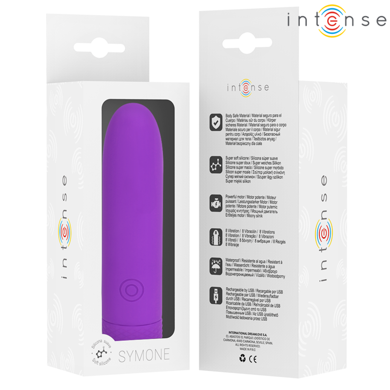 INTENSE - SYMONE USB RECHARGEABLE VIBRATING BULLET 8 VIBRATIONS PURPLE 10 X 2.2 CM