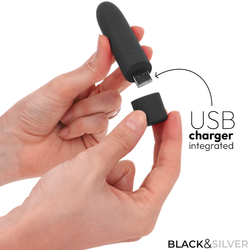 BLACK & SILVER - GERI USB RECHARGEABLE VIBRATING BULLET 8 VIBRATIONS BLACK 10 X 2.2 CM