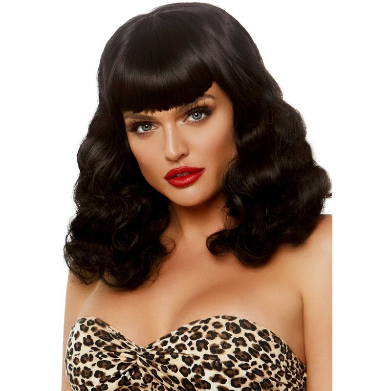 LEG AVENUE - CURLY RETRO WIG WITH BANGS LUMINISCENT BLACK