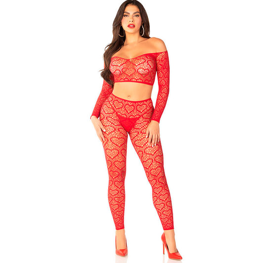 LEG AVENUE - CROP TOP + STOCKINGS RED ONE SIZE