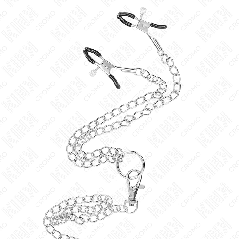 KINK - TRIPLE CHROME METAL PENIS RING 3.8 CM TO 5 CM WITH 26 CM METAL CHAIN AND NIPPLE CLAMPS MODEL 1