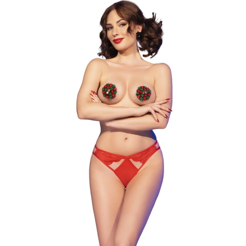 CHILIROSE - CR 4839 CHRISTMAS SET NIPPLE COVERS + PANTIES RED L/XL