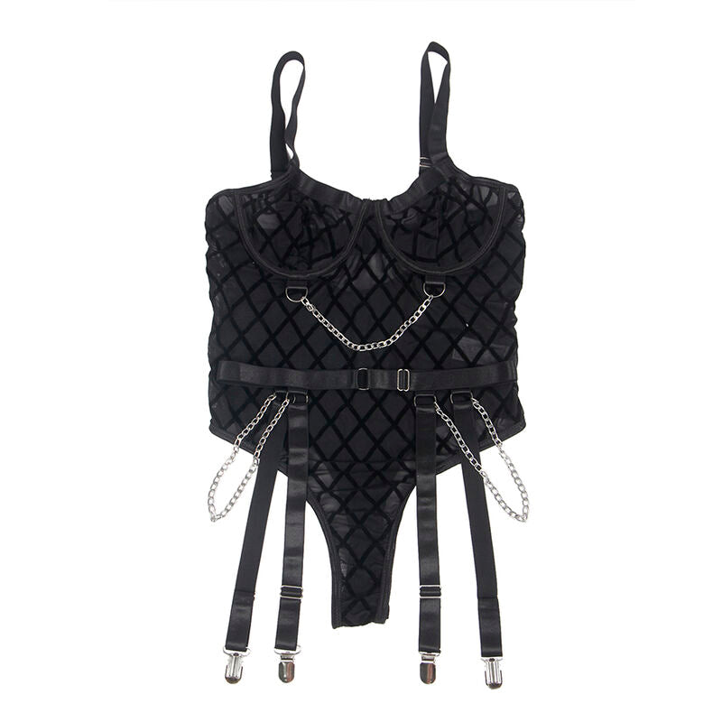 SUBBLIME - 9542277 BODY WITH CHAINS + GARTER BELT BLACK L/XL