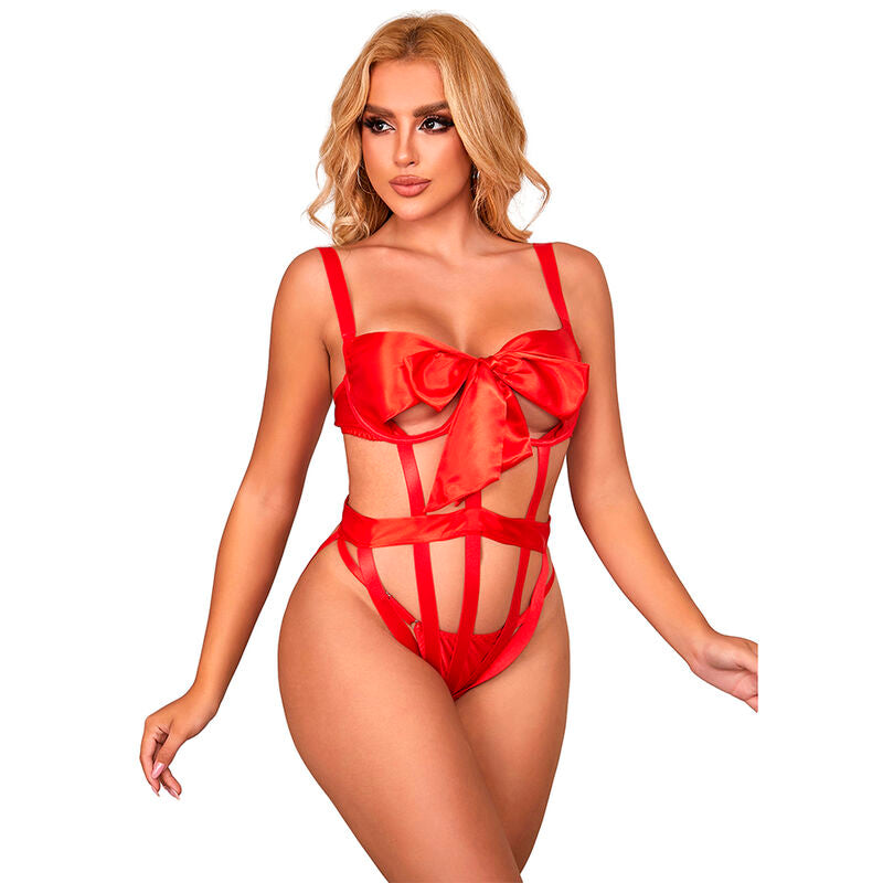 SUBBLIME - 954468 SEXY OPENWORK BODY WITH BOW RED S/M