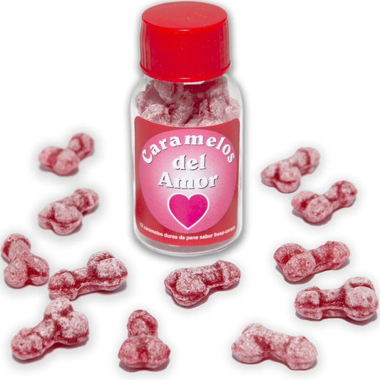 DIABLO PICANTE - 12 PENIS-SHAPED LOVE CANDIES STRAWBERRY/CHERRY