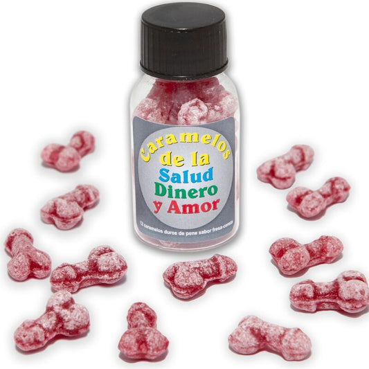 DIABLO PICANTE - 12 HEALTH-MONEY-LOVE CANDIES PENIS SHAPE STRAWBERRY/CHERRY