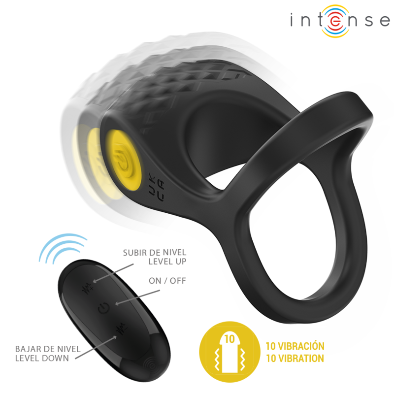 INTENSE - ALEX VIBRATOR DOUBLE PENIS RING 10 VIBRATIONS BLACK