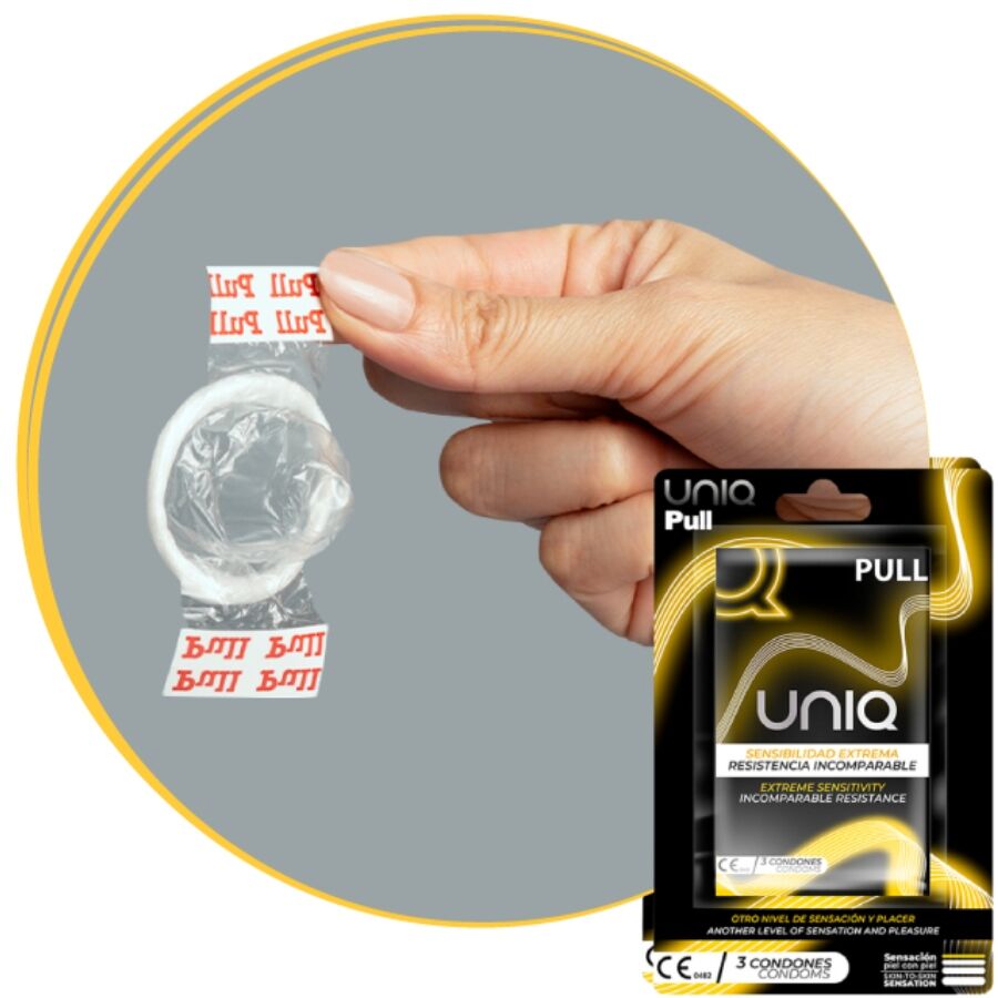 UNIQ - PULL LATEX FREE CONDOMS WITH STRIPS 3 UNITS