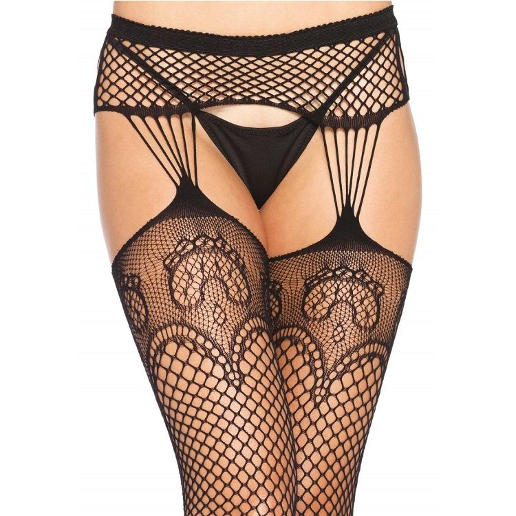 LEG AVENUE - NET STOCKINGS WITH GARTER LINES