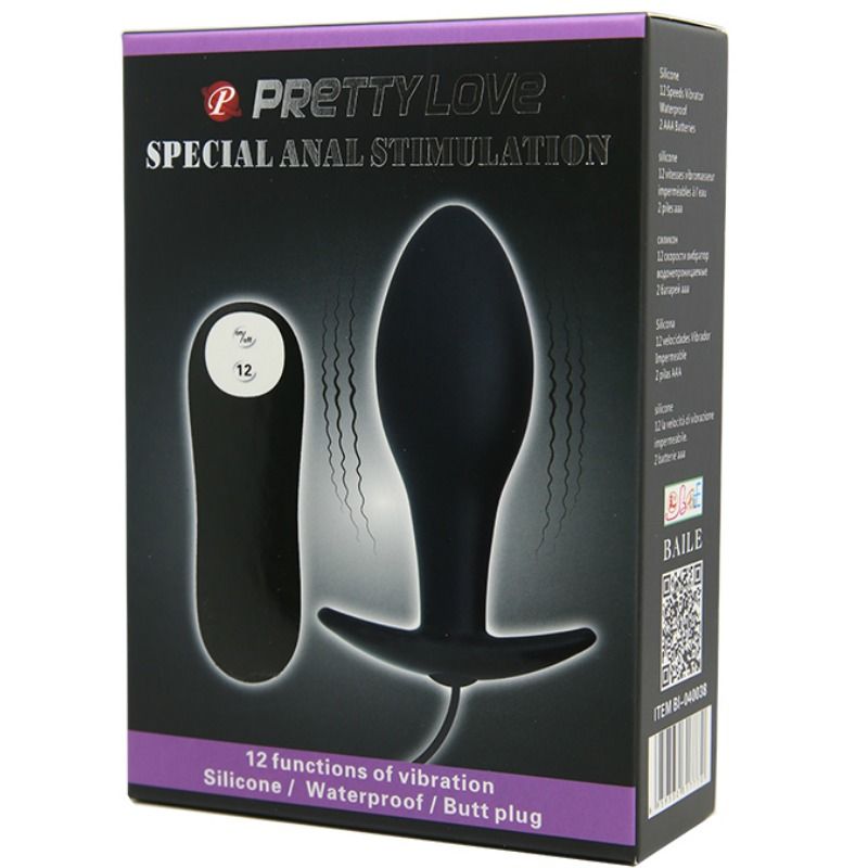 PRETTY LOVE - ANAL PLUG ANCHOR FORM SILICONE 12 VIBRATION MODES BLACK