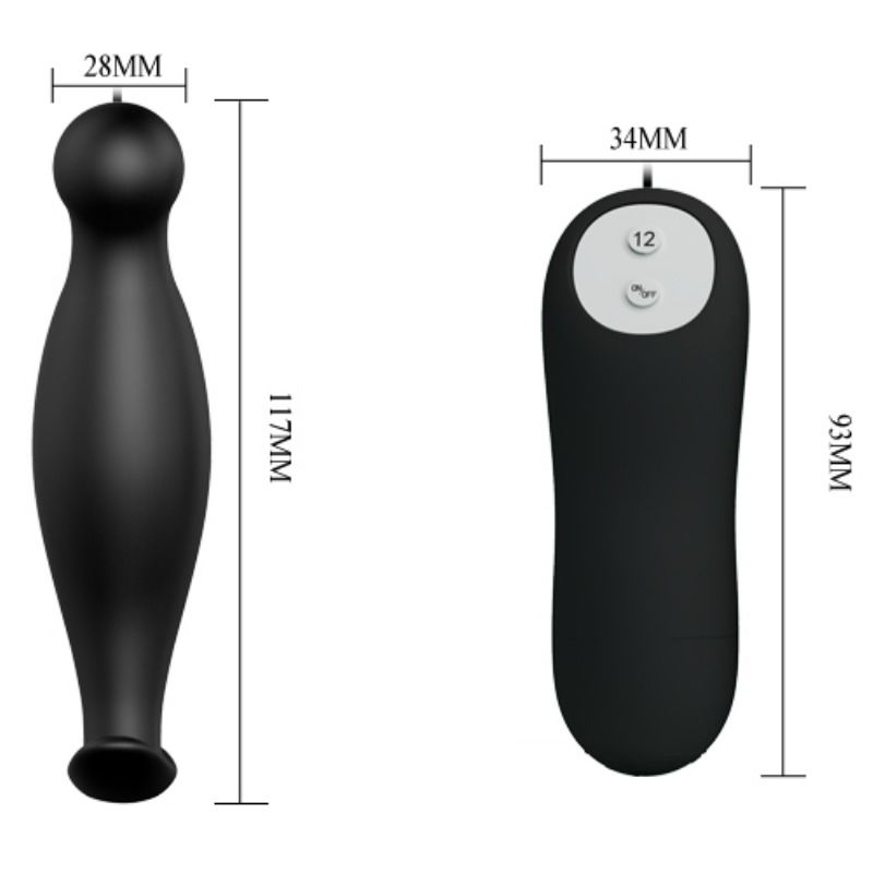 PRETTY LOVE - SILICONE ANAL PLUG 12 VIBRATION MODES BLACK