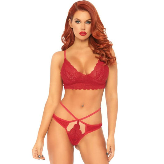 LEG AVENUE - 2 PIECES SET LACE BRALETTE AND THONG M/L