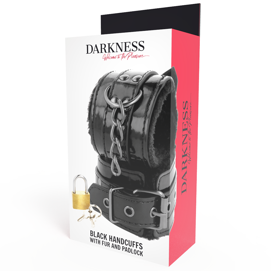 DARKNESS - BLACK ADJUSTABLE LEATHER HANDCUFFS WITH PADLOCK