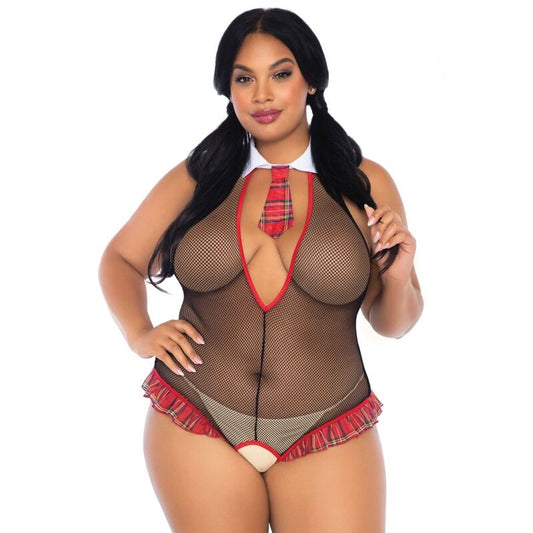 LEG AVENUE - SCHOOLGIRL CROTHLESS FITNESS TEDDY PLUS SIZE