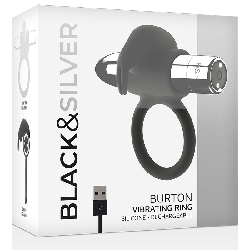 BLACK&SILVER - BURTON RECHARGEABLE RING 10 VIBRATION MODES