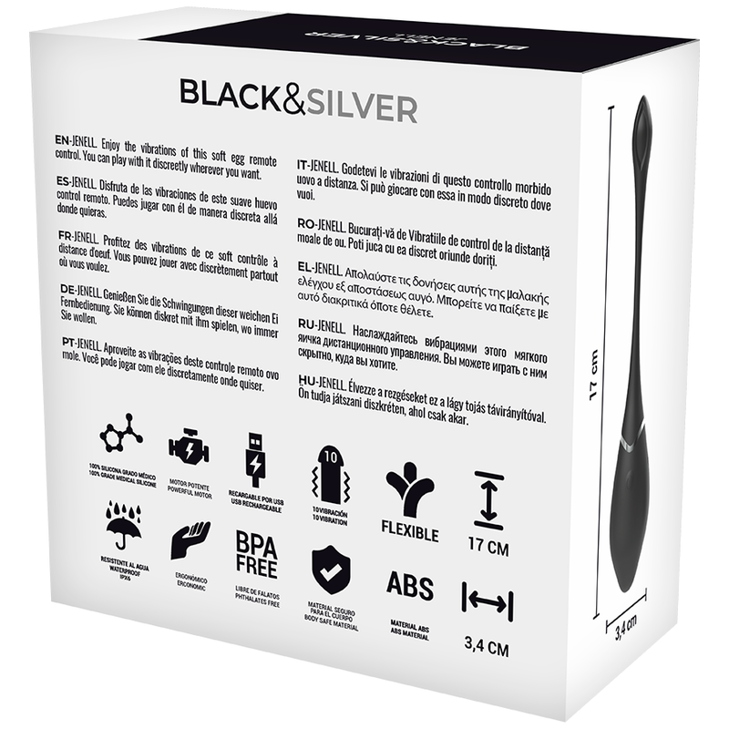 BLACK&SILVER - JENELL RECHARGEABLE VIBRATING EGG