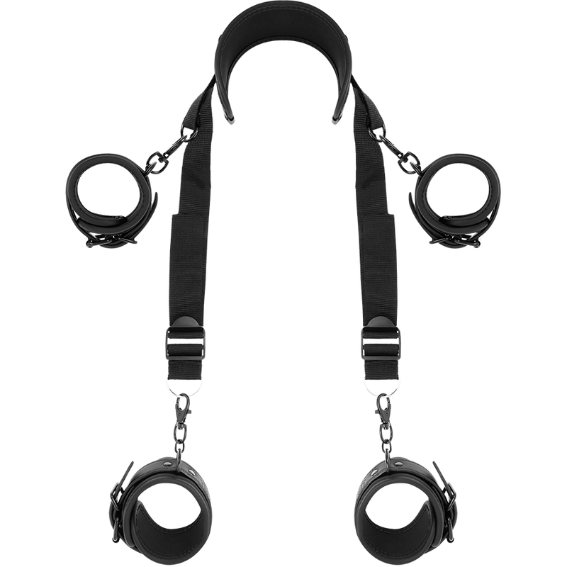 FETISH SUBMISSIVE - MASTER POSITION WITH 4 NOPRENE-LINED HANDCUFFS